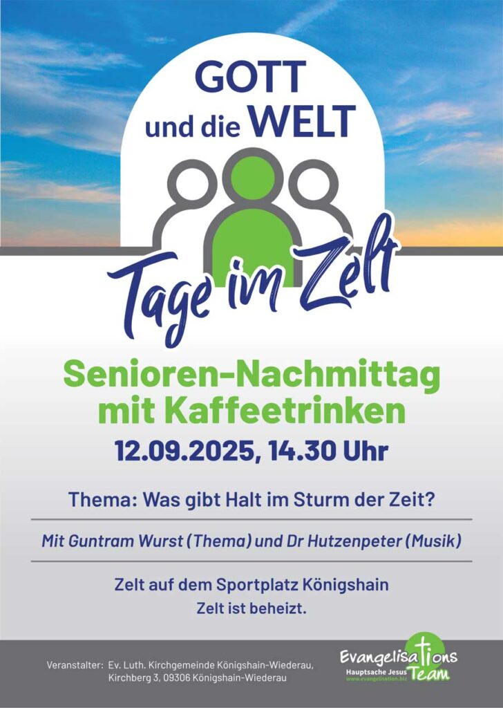 Plakat Seniorennachmittag "Gott und die Welt – Tage im Zelt" 5. bis 14.09.2025